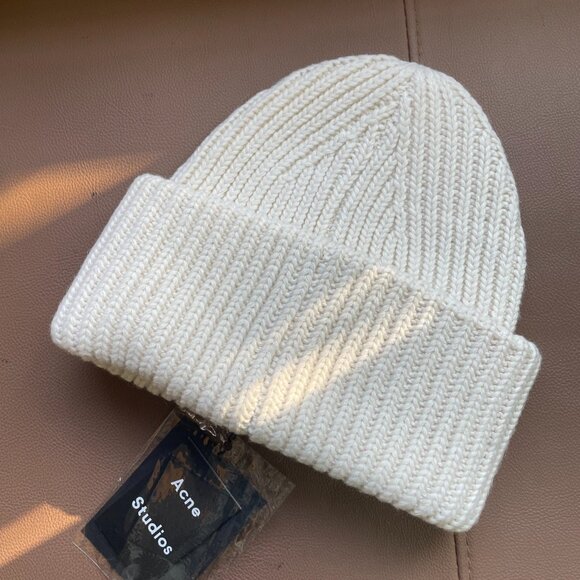 Women's Cream and White Knit Beanie - Picture 2 of 5